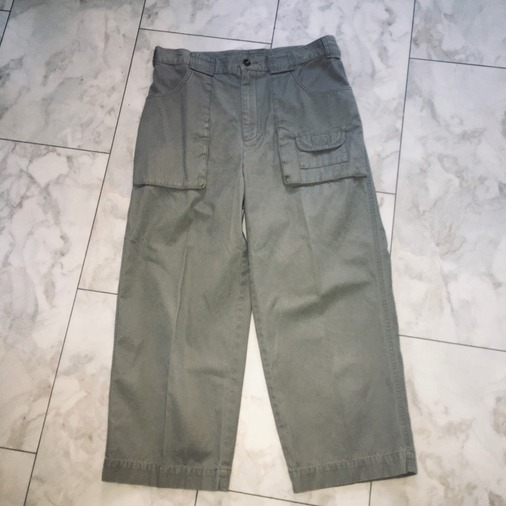 Eddie Bauer Gorpcore Pants Women's Sz 12 Cropped Wide Leg Straight Olive Pockets